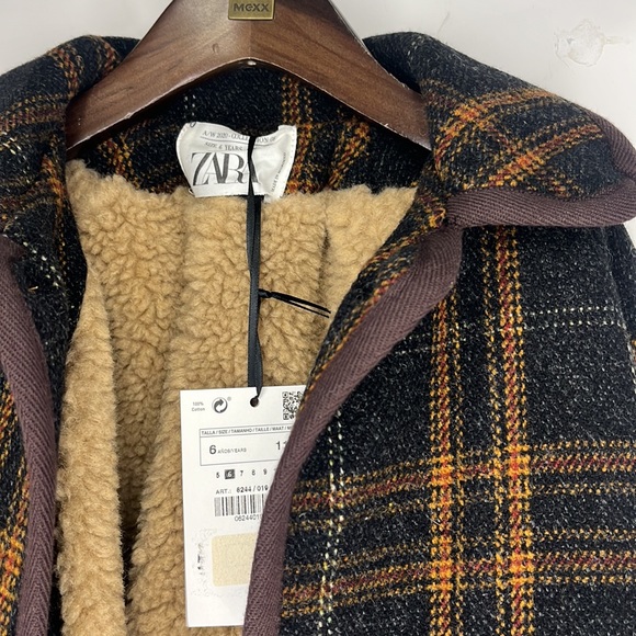 Zara Kids Tartan Raglan Sleeve Coat sz: 6 - Picture 4 of 10